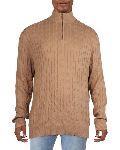 Club Room Cable Knit 1/4 Zip Pullover Sweater - Brown
