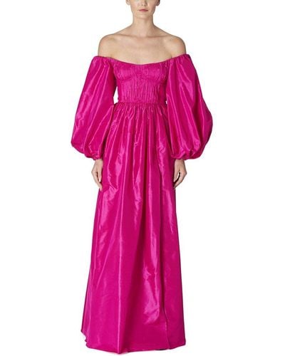 Carolina Herrera Off Shoulder Balloon Sleeve Silk Gown - Pink