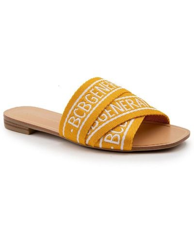 BCBGeneration Sring2021 Open Toe Flat Slide Sandals - Metallic