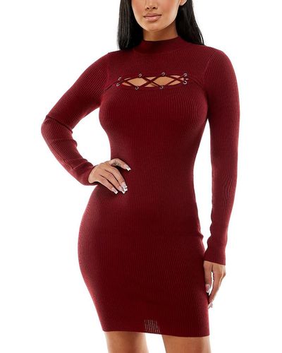 Planet Gold Cut-out Knee Sweaterdress - Red
