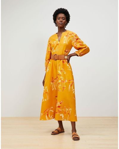Lafayette 148 New York Leona Dress In Oasis Print Coastal Cloth - Orange