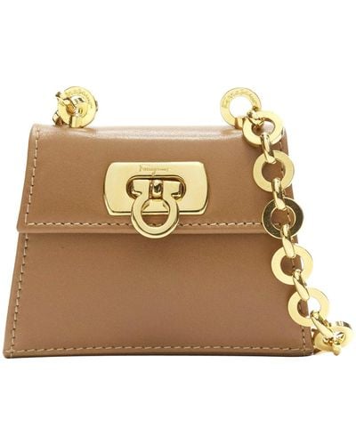 Ferragamo Vintage Gancini Gold Chain Mini Waist Bag - Natural