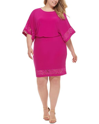 Jessica Howard Plus Blouson Midi Wear To Work Dress - Pink