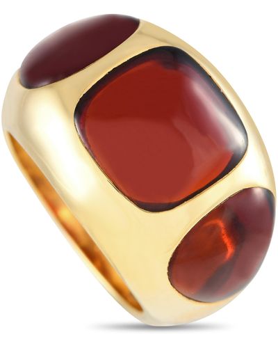 Pomellato Bisanzio 18k Yellow Garnet Three-stone Domed Cocktail Ring Po35-012524 - Red