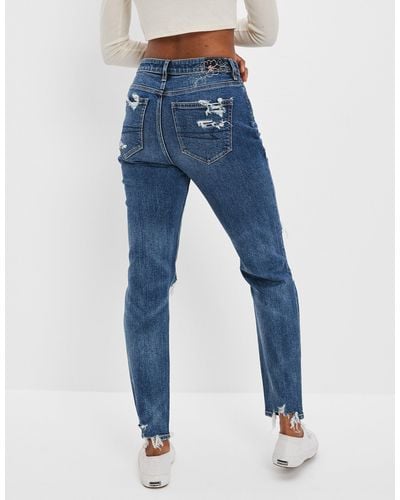 American Eagle Outfitters Ae Strigid Ripped Mom Jean - Blue