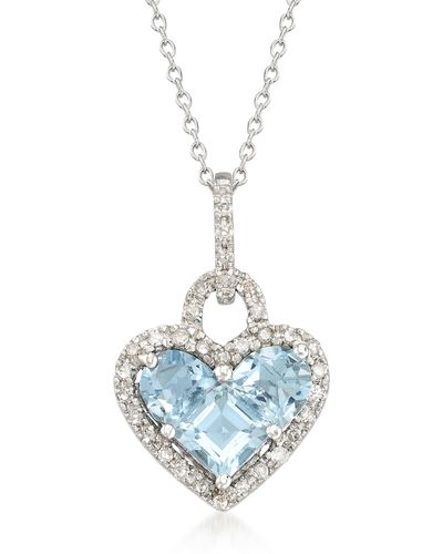Ross-Simons Aquamarine And . Diamond Heart Pendant Necklace - Blue