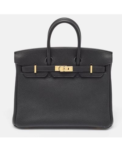 Hermès Noir Togo Leather Gold Finish Birkin 25 Bag - Black