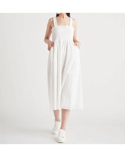 Dex Smocked Eyelet Midi Dress - White
