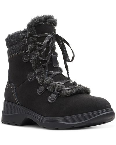 Clarks Aveleigh Edge Faux Fur Zipper Winter & Snow Boots - Black