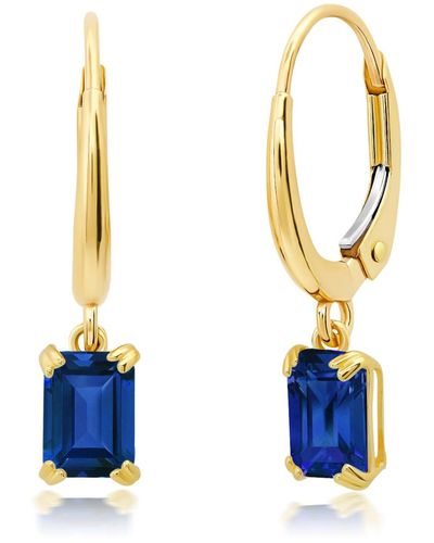 Nicole Miller 10k White Or Yellow Gold Emerald Cut 6x4mm Gemstone Dangle Lever Back Earrings - Blue