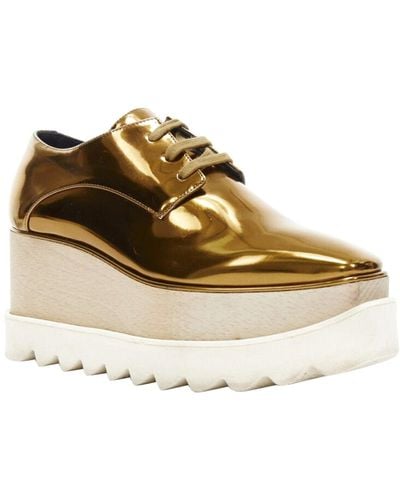 Stella McCartney Elyse Mirrored Gold Faux Leather Wooden Platform Brogue - Natural