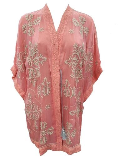 Johnny Was Dorothea Tassle-tie Embroidered Kimono - Pink