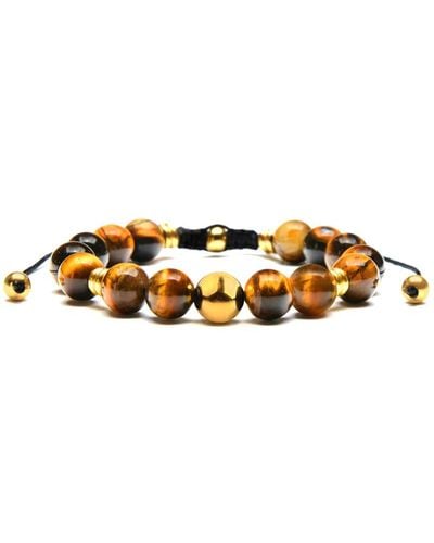 Crucible Jewelry Crucible Los Angeles Gold Plated Stainless Steel Tiger Eye Stone Adjustable Bracelet (10mm) - Metallic