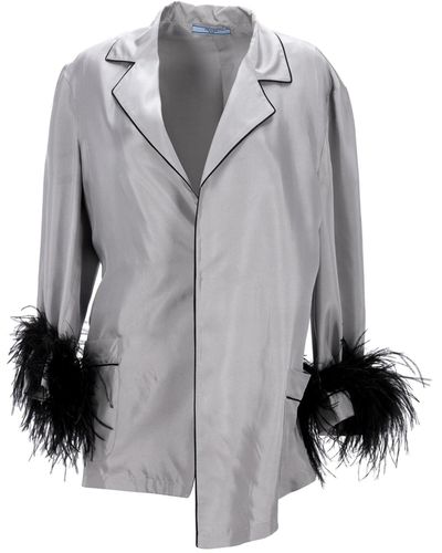 Prada Feather Cuff Blazer Jacket - Gray