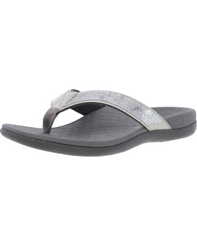 Vionic 44 Tide Sq Sequined Orthotic Thong Sandals - Gray