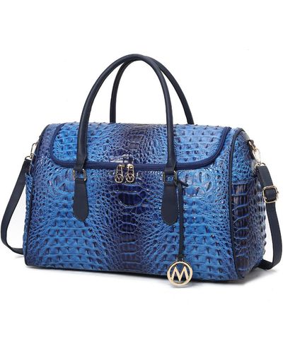 MKF Collection by Mia K Rina Crocodile Embossed Vegan Leather Duffle Bag By Mia K - Blue