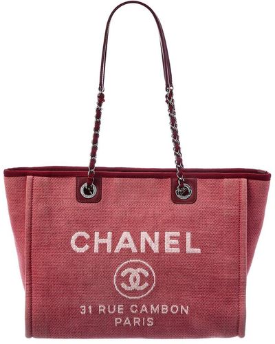 Chanel Canvas Medium Deauville Tote (authentic Pre-owned) - Red