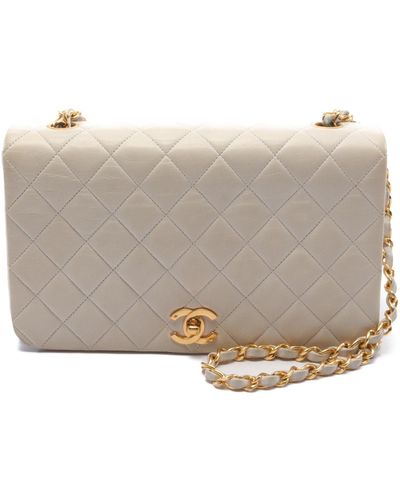 Chanel Matelasse Full Flap Chain Shoulder Bag Lambskin Gold Hardware - Gray