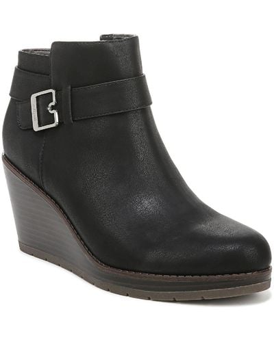 Dr. Scholls One Up Ankle Almond Toe Wedge Boots - Black