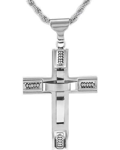 Crucible Jewelry Crucible Beaded Layered Stainless Steel Cross Pendant - Metallic