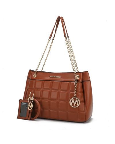 MKF Collection by Mia K Mabel Quilted Vegan Leather Shoulder Bag With Bracelet Keychain With A Credit Card Holder- 2 Pieces - Brown