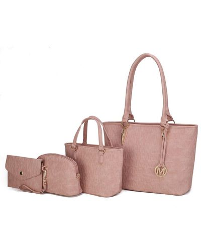 MKF Collection by Mia K Edelyn Embossed M Signature 4 Pcs Tote Set - Pink