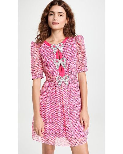 Saloni Jamie Rhinestone Pearl Embellishment Mini Dress Indianblock - Pink