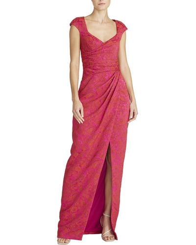 THEIA Cap Sleeve Maxi Evening Dress - Red