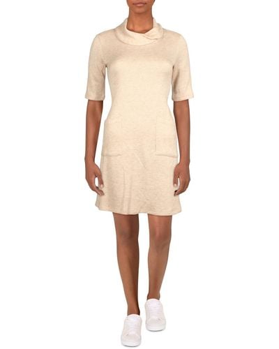 Signature By Robbie Bee Petites Cowlneck Mini Sweaterdress - Natural