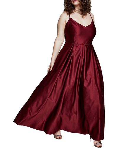 Blondie Nites Plus Satin Pleated Evening Dress - Red