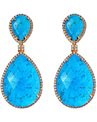 Liv Oliver 18k Gold Plated Turquoise Double Pear Drop Earrings - Blue