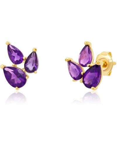 Paige Novick 14k Yellow Gold Cluster Pear Shape Gemstone Stud Earrings - Purple