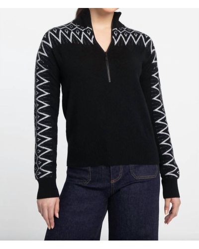 Kinross Cashmere Alpine Qtr Zip Mock Sweater - Black