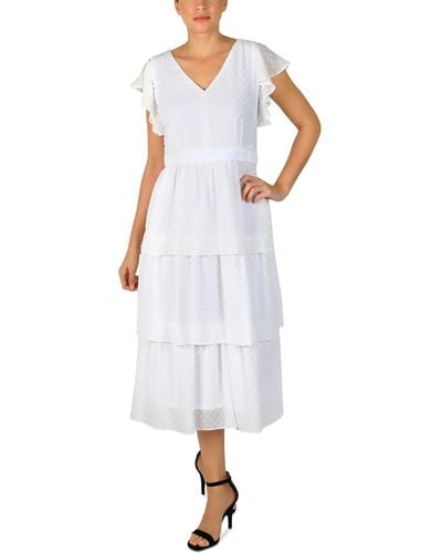 Julia Jordan Tiered Ruffle Sleeves Midi Dress - White