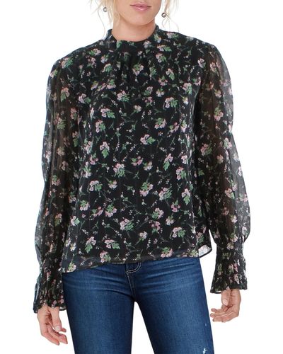 Lea & Viola Shirred Mock Neck Blouse - Black