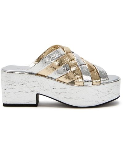 Katy Perry The Busy Bee Criss Cross Slide Metallic Chunky Platform Sandals - White