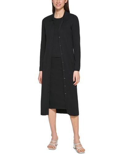 Calvin Klein Ribbed Knit Long Duster Sweater - Black