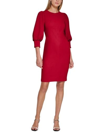 Calvin Klein Gathe Above Knee Sheath Dress - Red