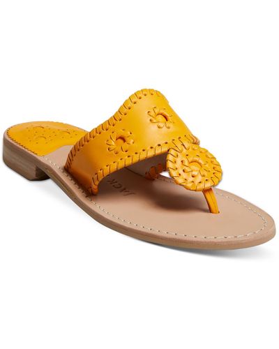 Jack Rogers Jacks Flat Sandal Leather Whipstitch Flat Sandals - Yellow