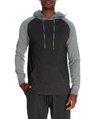 Unsimply Stitched Pullover Raglan Hoodie - Cotrasted Sleeves - Gray