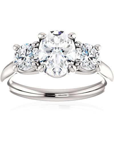 Pompeii3 1 3/4 Ct Moissanite & Lab Grown Diamond 3 Stone Engagement Ring 10k White Gold - Metallic