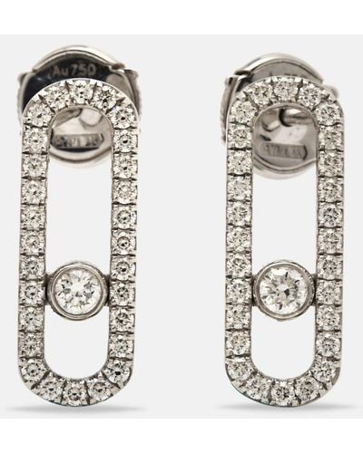 Messika Move Uno Pave Diamond 18k White Gold Earrings - Metallic