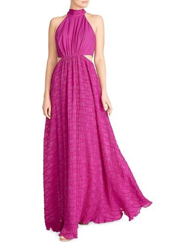 ML Monique Lhuillier Chiffon Pleated Evening Dress - Pink