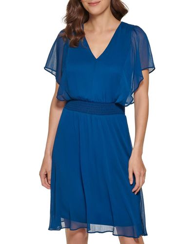 DKNY Cape Sleeve Midi Fit & Flare Dress - Blue