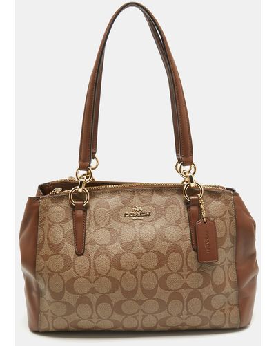 COACH Signature Coated Canvas Small Christie Carryall Satchel - Brown