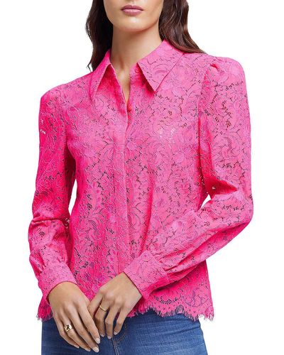 L'Agence Lace Button-down Blouse - Pink