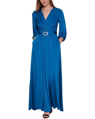 Eliza J Plus Knit Long Sleeve Evening Dress - Blue