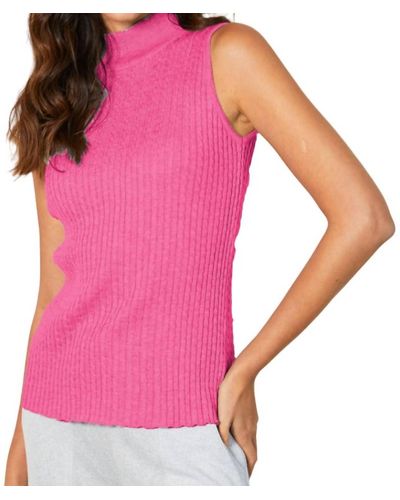 French Kyss Sleeveless Braided Mock Neck Top - Pink