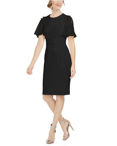 Calvin Klein Crepe Chiffon Sheath Dress - Black