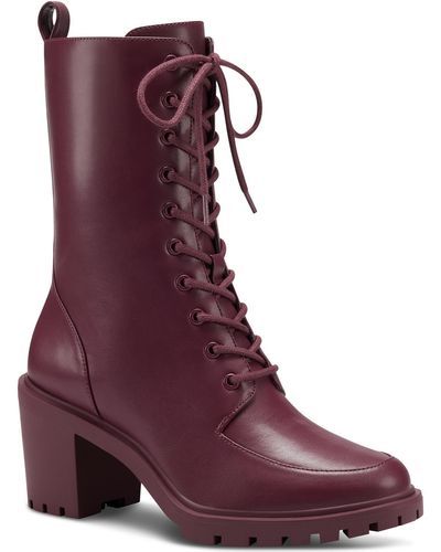 Alfani Blaire Faux Leather Round Toe Combat & Lace-up Boots - Black
